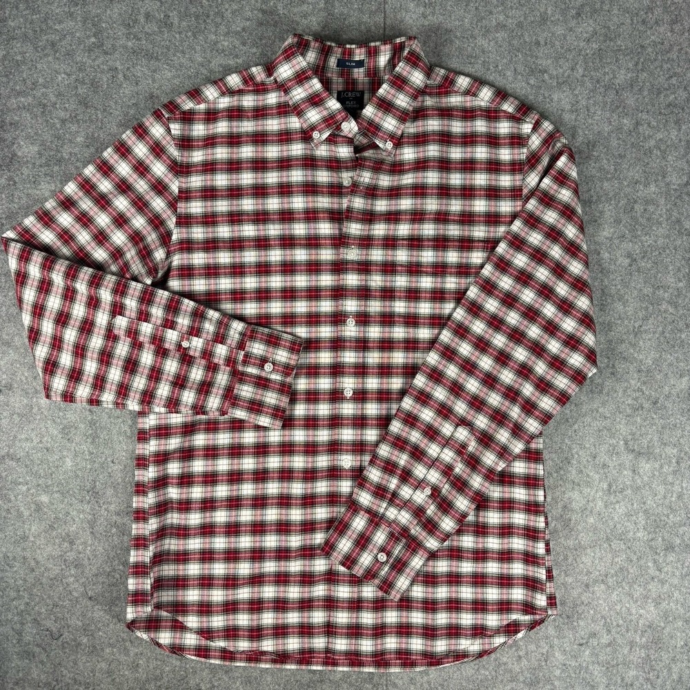 J Crew Oxford Button Down Shirt Men's L Red Plaid Long Sleeve
